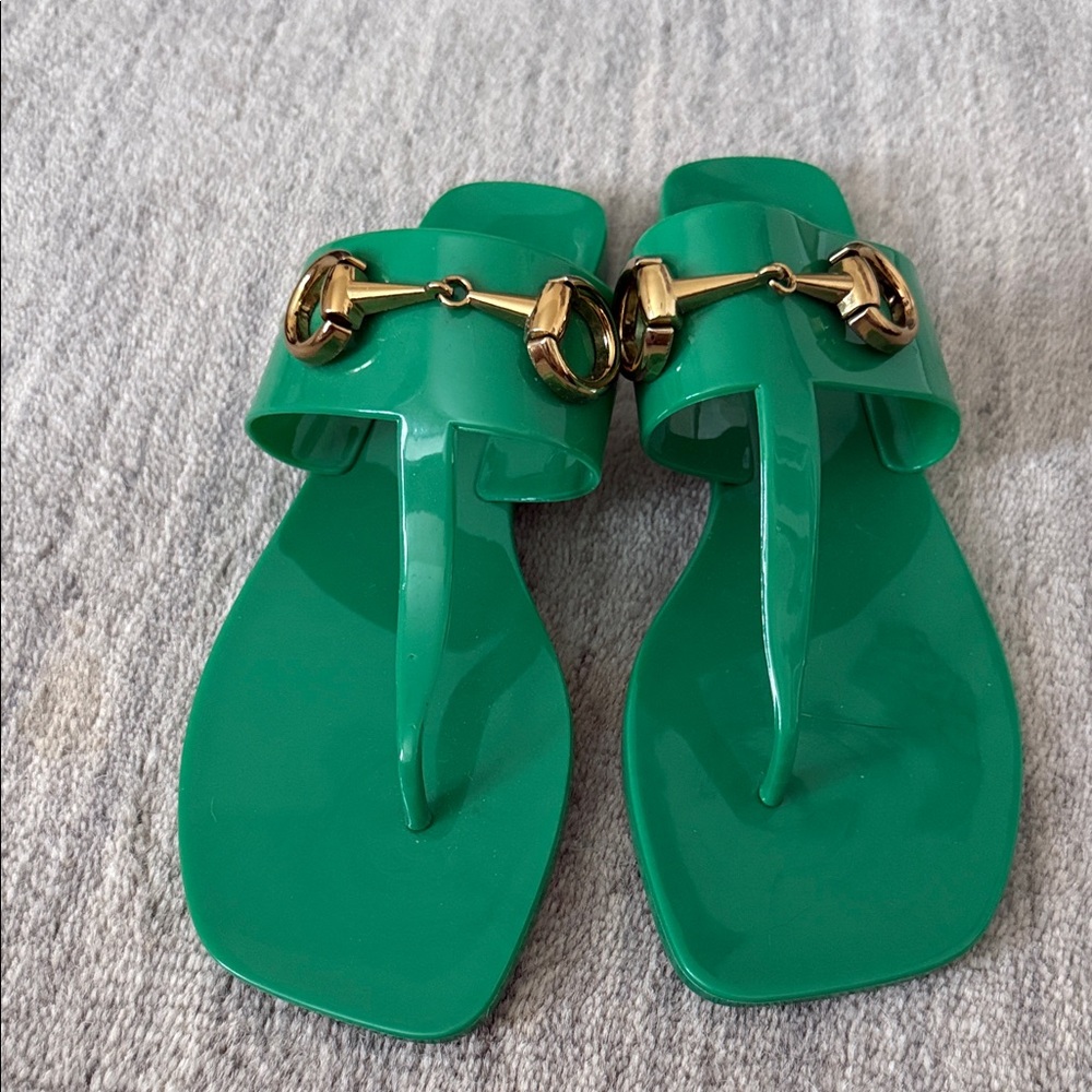 Jeffrey Campbell Emerald Sandals with Gold Detail